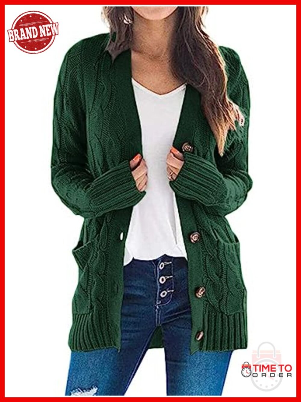Chunky Cable Knit Cardigan Open Front Button Down Long Sleeve Coatigan with